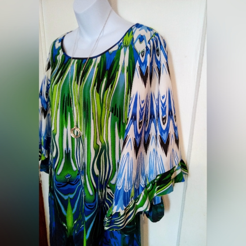 Boston Proper Green and Blue Midi Dress - Picture 5 of 10